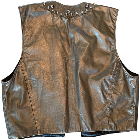 Patricia Wolf Vintage Gunmetal Metallic Leather Vest Medium - Picture 2 of 7